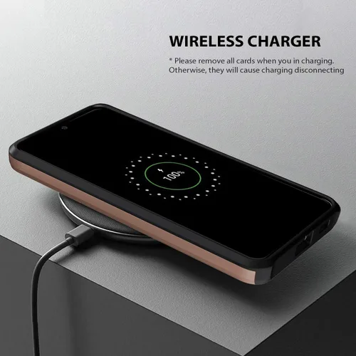 Vista 7 de ZUSLAB Funda tipo cartera compatible con Samsung Galaxy S21 Ultra 5G, con tarjetero y a prueba de golpes, antiarañazos, compatible con Samsung Oro