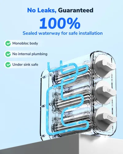 Vista 6 de Ecoviva Filtro de agua debajo del fregadero de ultrafiltración de 0.01μm, sistema de filtración de agua sin tanque 800GPD de 4 etapas, diseño