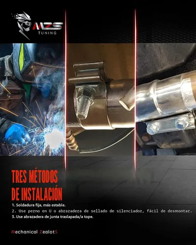 Vista 6 de MZS Silenciador de escape, punta de escape recta de acero inoxidable de 15" de longitud, entrada de 2", salida de 3", universal para vehículos tipo