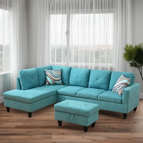 Vista 3 de Camillas en forma de L de 97 pulgadas para sala de estar, sofá seccional con otomana de almacenamiento, sofá modular con diván móvil