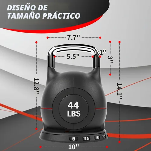 Vista 5 de LIFERUN Pesa rusa ajustable, pesa rusa de 22.5/44 libras con 7 niveles de Negro
