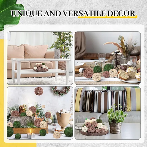 Vista 6 de Jetec 18 piezas de bolas decorativas para centros de mesa, bolas de musgo verde, cordón de mimbre y ratán, rellenos para cuencos decorativos