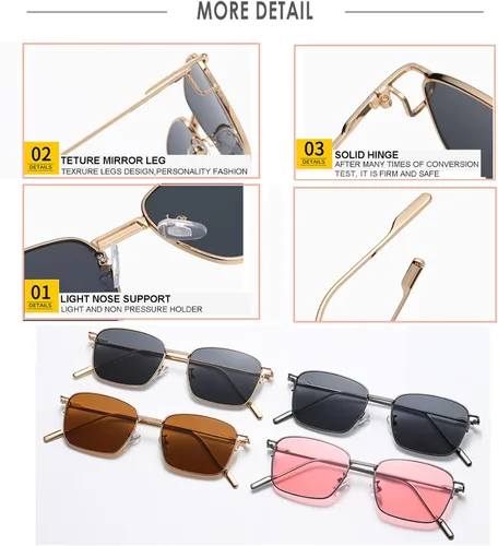 Vista 4 de Gafas de sol con protección UV para hombres, mujeres y niñas, diseño cuadrado de metal retro, gafas de sol vintage para viajes y actividades al aire