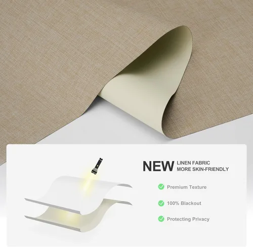 Vista 3 de Boolegon Persianas enrollables opacas para ventana, sin cordón, de tela de lino con aislamiento térmico, protegen de luz UV, casa, oficina, Beige