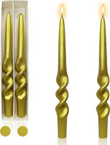 Vista 13 de Candelabros en espiral verde y velas cónicas verdes - Gedengni 7.5 pulgadas Velas cónicas cortas y encantadoras con diseño retorcido, velas sin