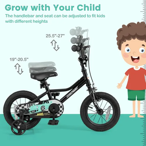 Vista 3 de COSTWAY Bicicleta para niños de 12/14/16/18 pulgadas, bicicleta de entrenamiento para niños y niñas con ruedas de entrenamiento extraíbles