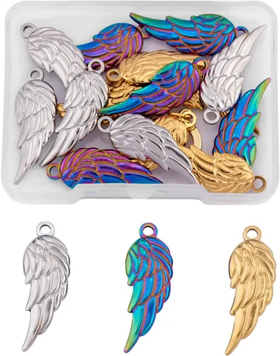 Vista 8 de 15 piezas de dije de hongo de acero inoxidable 304 con dije de seta de metal, color mixto para joyas, collares, aretes, manualidades, 15 piezas