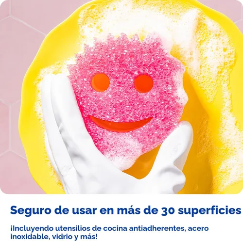 Vista 5 de Scrub Daddy 6 esponjas de cocina Scrub Mommy y 1 soporte de esponja Daddy Caddy - Sin arañazos para platos y limpieza multiusos, sin BPA y fabricado