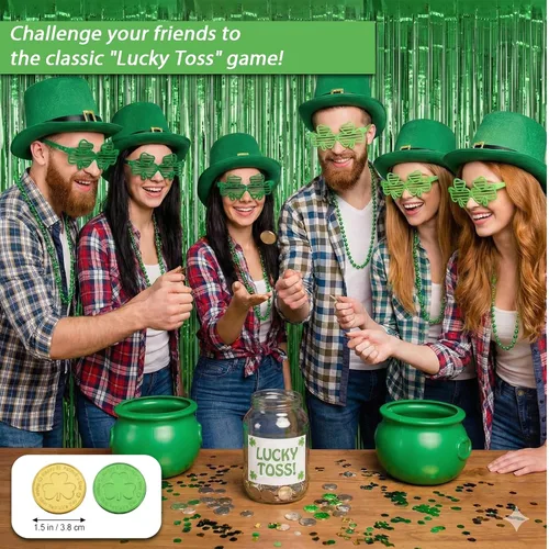 Vista 3 de 94 piezas de accesorios del día de San Patricio, regalos de fiesta del día de San Patricio incluyen pancarta de fieltro de trébol, gafas de trébol