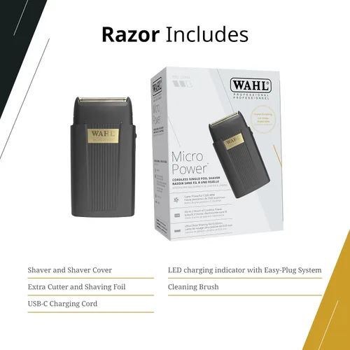 Vista 6 de Wahl Professional Micro Power Shaver, lámina de acabado ultra-cercada inalámbrica para aseo preciso, tiempo de ejecución de 2 horas