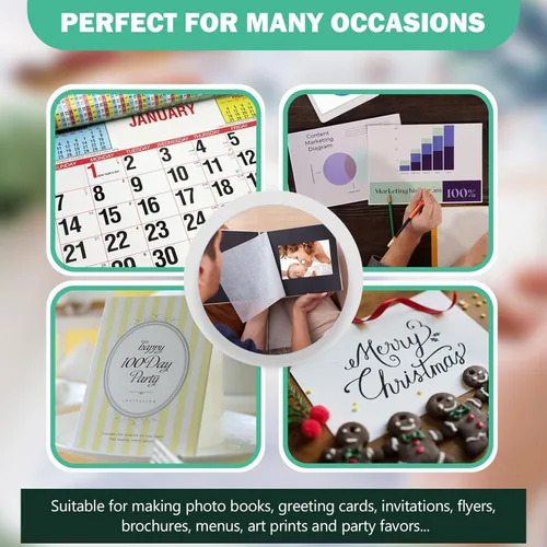 Vista 5 de Papel fotográfico de 5 x 7, paquete de 100 unidades, papel fotográfico brillante de 52 libras para impresora de inyección de tinta, 7.05 oz/m²
