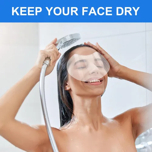 Vista 4 de 50 protectores faciales desechables para la ducha, 2 protectores de ojos de ducha, parche impermeable para ojos, protector facial transparente