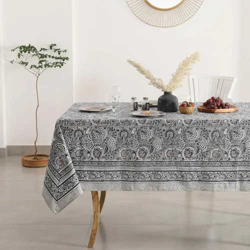 Vista 26 de Labhanshi Mantel rectangular de 6 plazas de algodón prelavado con estampado indio a mano, 60 x 90 pulgadas, diseño floral de algodón prelavado