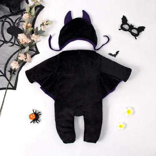 Vista 3 de LYSMuch Conjunto de pantalones y sudadera con capucha y alas de murciélago de Halloween para niños pequeños