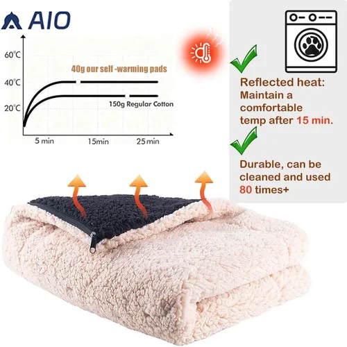 Vista 2 de AIO Almohadilla de cama autocalentable para gatos, almohadilla térmica avanzada extra cálida para mascotas de interior y exterior con funda