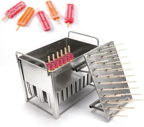 Vista 14 de Molde para hacer helados de acero inoxidable, moldes para paletas de hielo con 10 tazas de molde y estante, herramienta para hacer moldes de paletas