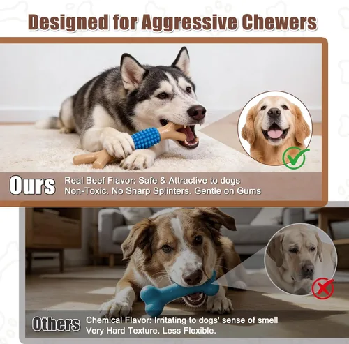 Vista 6 de SCHITEC Juguete masticable para perros para masticadores agresivos, nailon resistente y goma para dentición, juguete para mantenerlos ocupados Azul