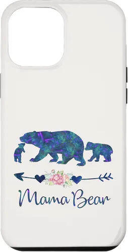 Vista 25 de Teal Blue Purple Floral Mama Bear and Two Cubs White Case for iPhone 16