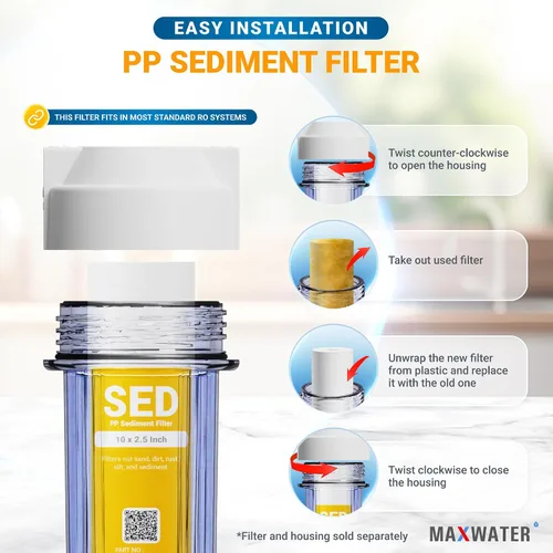 Vista 5 de Max Water Cartucho de filtro de agua de sedimentos de repuesto de 10 x 2.5 pulgadas para toda la casa, fibra de filtración soplada por fusión