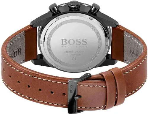 Vista 3 de BOSS Reloj de cuarzo de acero inoxidable con correa de cuero, marrón, 22 (modelo 1513851), Marrón, Reloj de cuarzo, cronógrafo