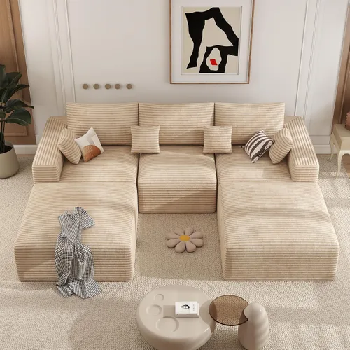 Vista 18 de Sofá modular de 146 pulgadas, sofás de nube convertibles en forma de U para sala de estar con otomana, juego de sofá de pana de 6 plazas sin hueso