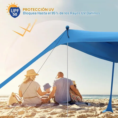 Vista 3 de YENGIAM Toldo de playa, tienda de campaña de playa, sombra desplegable de 7.5 x 7.5 pies, refugio solar portátil con cuerda extra resistente al