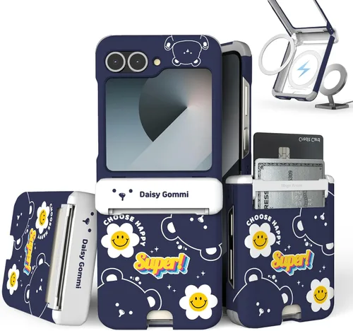 Vista 47 de para Galaxy Z Flip 5 Funda con 2 ranuras para tarjetas, funda rígida delgada y resistente con protección de bisagra, funda completa con protección