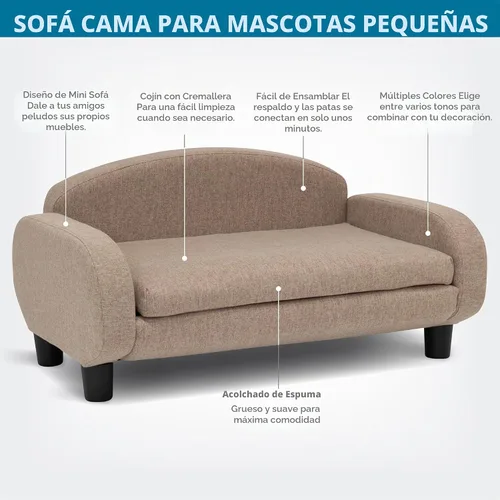 Vista 2 de Paws & Purrs - Moderno sofá para mascotas de 31.5 pulgadas de ancho con respaldo bajo; cama de descanso con funda de colchón extraíble en color arena
