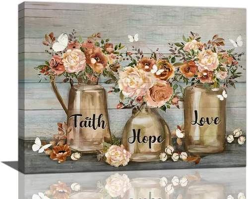 Vista 8 de Shuweienphant Arte de Pared de Baño Estilo Granja Flores Colibrí Cuadros Florales Decoración Citas Inspiracionales Frasco Mason Lienzo Pintura