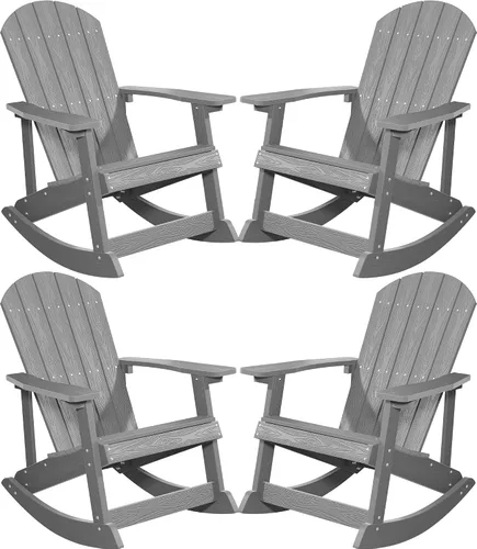 Vista 17 de YEFU Mecedora para exteriores, mecedora Adirondack, silla mecedora de patio con respaldo ancho, silla mecedora de gran tamaño con aspecto de madera