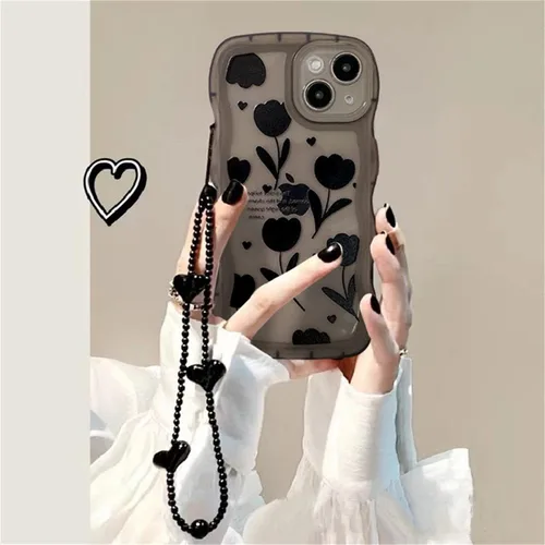 Vista 2 de Funda compatible con iPhone 11 Pro Max con bonito diseño de flores negras y sencillas, para mujeres, adolescentes y niñas, funda protectora de lente