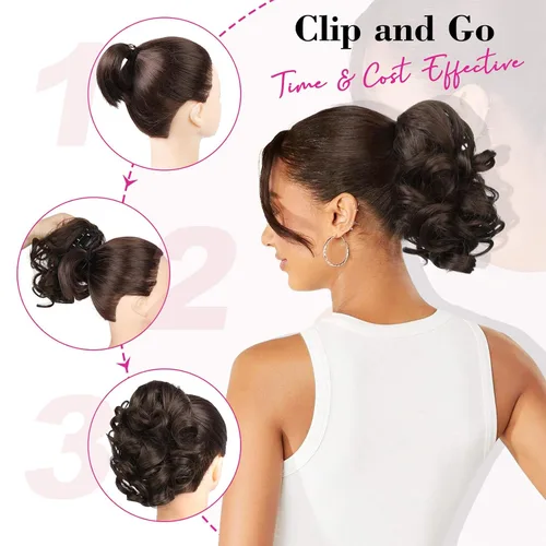 Vista 5 de REECHO Extensión de cola de caballo, 23 cm de largo, rizada, ondulada, pinza de clip para colas de caballo, extensiones de cabello HP001 para Negro