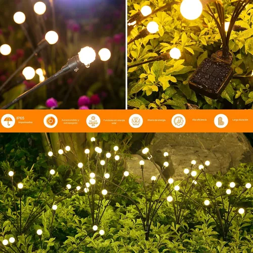 Vista 4 de Luces solares para exteriores (2 paquetes - 16 LED), luces solares para jardín ASMAD, decoraciones al aire libre, luz de luciérnaga para decoración