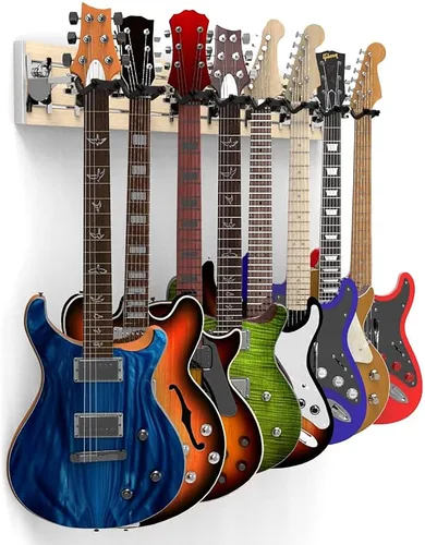 Vista 33 de DLDIRECT DiamondLife - Soporte de pared para guitarra color rojo cereza de 48 pulgadas, 3 perchas cromadas con bloqueo de seguridad acolchado