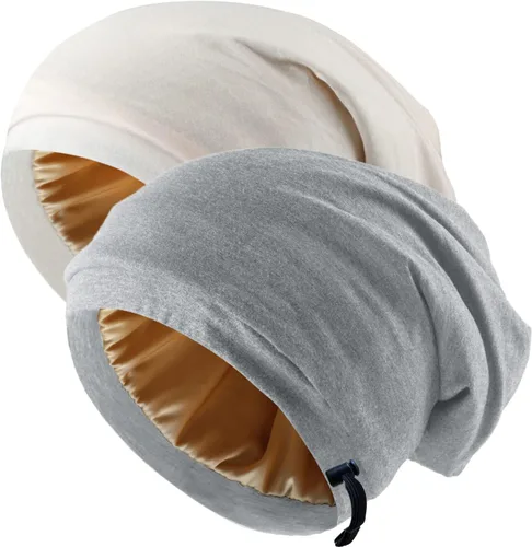 Vista 17 de 2 gorros de seda ajustables para dormir, gorro de dormir con forro de satén para mujeres y hombres, gorro de seda para el cabello holgado.
