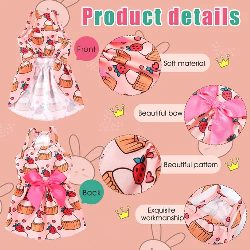 Vista 3 de Frienda 6 piezas con lazo de príncipes para cachorro, vestido floral para perro, falda, vestido de verano para mascotas, lindo vestido de verano