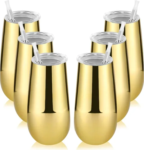 Vista 15 de Paquete de 2 vasos de champán sin tallo, vaso de flauta aislado de 6 onzas, vasos irrompibles de doble aislamiento para amigos, cumpleaños, Navidad