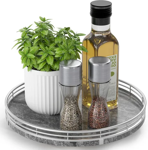 Vista 62 de Marble Lazy Susan - Tocadiscos para mesa, bandeja redonda de mármol de grano de madera antigua de 10 pulgadas para mesa de comedor, encimera de Negro