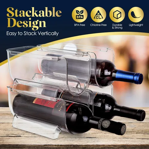 Vista 2 de Homeries Organizador de botellas de vino y agua, estante apilable para encimeras de cocina, mesa, despensa, refrigerador, bares, acrílico, estante