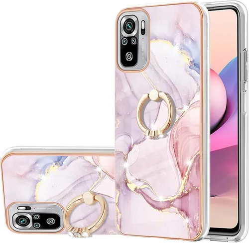Vista 8 de XYX Funda para Xiaomi Redmi Note 10s, TPU Mármol Slim Full Body Funda Protectora con 360 anillo giratorio Kickstand para Redmi Note 10s, Morado
