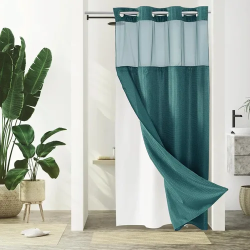Vista 51 de Gibelle: cortina de ducha pequeña para baño de 36x74, cortina de ducha de punto gofre con juego de forro de tela a presión, no necesita ganchos