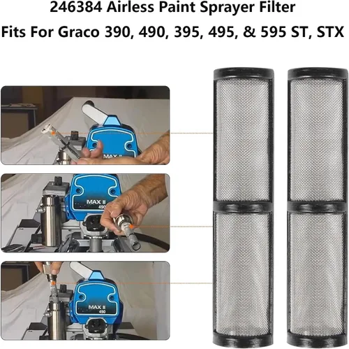 Vista 9 de Filtro pulverizador de pintura sin aire 246384 Filtro de colector de bomba 390 395 490 495 595 Pieza de repuesto 5 Pack 60 Pantalla de malla