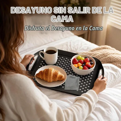 Vista 7 de Bandeja grande antideslizante con asas, bandejas de comida para regazo con puntos de agarre de silicona para comer, aptas para lavavajillas