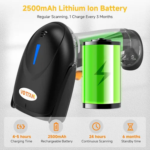 Vista 5 de VOTTAN Escáner de código de barras QR 2D, Bluetooth y 2.4G inalámbrico y USB con cable para conectar iPad teléfono, tableta, PC, POS, UPC EAN 1D