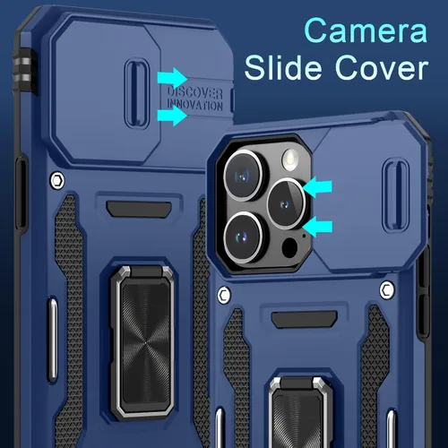 Vista 18 de DEERLAMN Funda para iPhone Xs Max con funda deslizante para cámara + protector de pantalla, soporte giratorio de anillo de grado militar a prueba