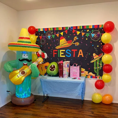 Vista 2 de Avezano Telón de fondo para fiesta de cumpleaños con temática mexicana, fondo de cabina de fotos de 7 x 5 pies, para verano, Luau Cinco de Mayo