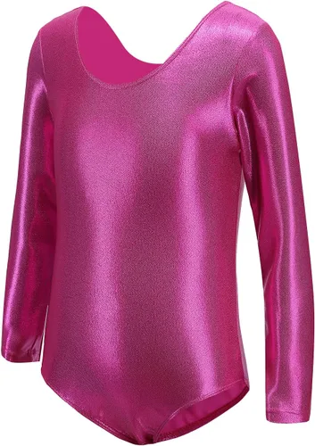 Vista 2 de AFAVOM Leotardos de gimnasia para niñas, leotardos de manga larga para niñas, brillantes y brillantes, para gimnasia, traje de ballet y danza