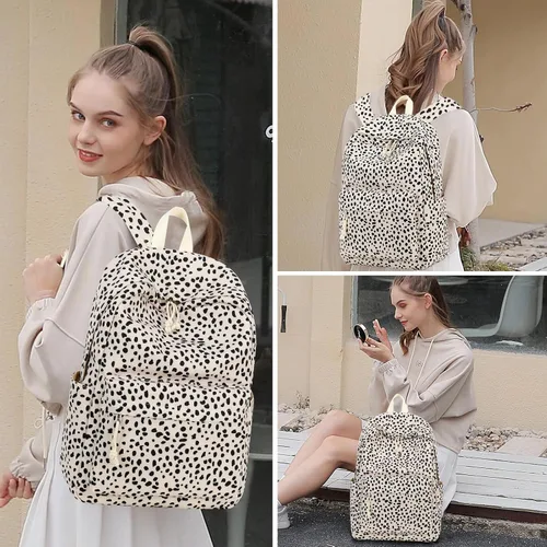 Vista 2 de Mochila escolar para adolescentes, mochila grande de pana ligera, para niñas, niños, casual, escuela secundaria, universidad, Leopardo-albaricoque
