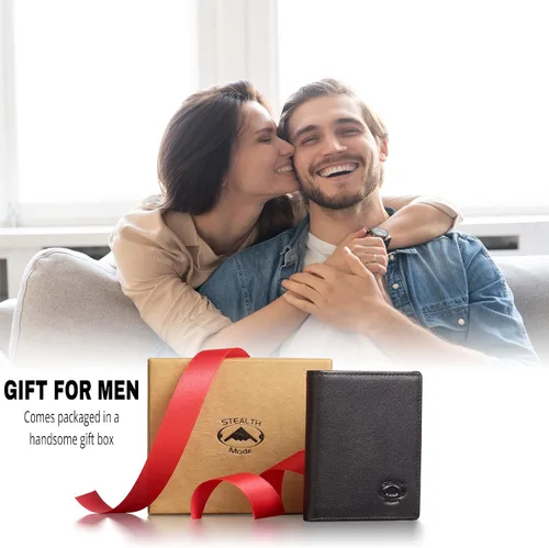 Vista 5 de Stealth Mode Cartera de cuero triple RFID para hombres con soporte de identificación abatible (negro)