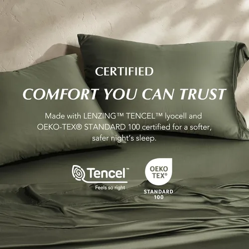 Vista 5 de EverGrace Tencel™ Sheet Set, Breathable & Cooling, Queen, Dark Olive Green Cooling, Luxury Silky Soft, Lyocell TENCEL Sheets, Breathable Bedding for
